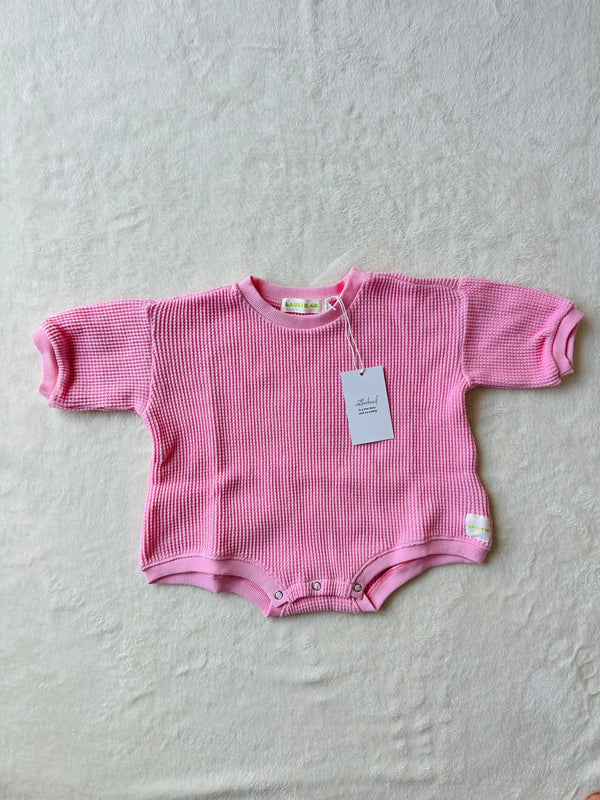 BABY LOLO WAFFLE ROMPER (BARBIE PINK)