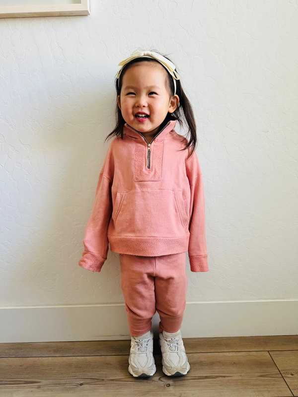 TODDLER EMELIE HALF ZIP FRENCH TERRY SET (DUSTY ROSE)