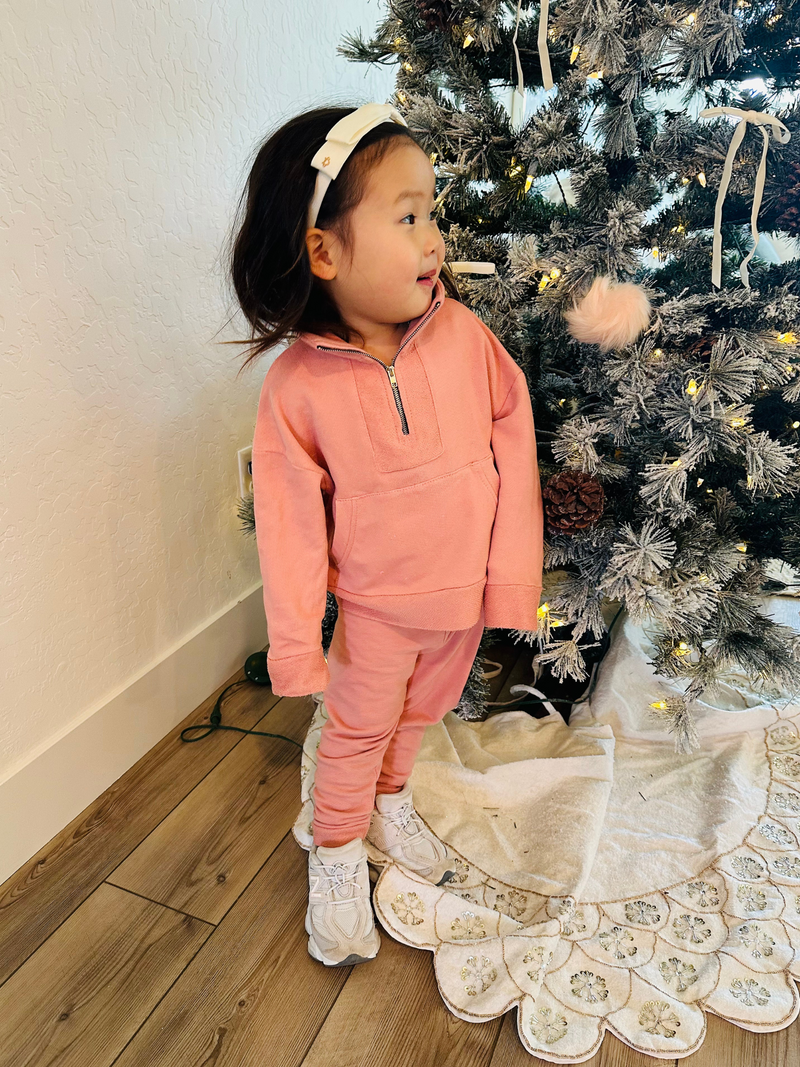 TODDLER EMELIE HALF ZIP FRENCH TERRY SET (DUSTY ROSE)