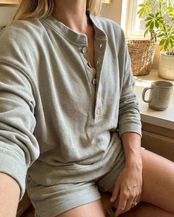 MAMA FRENCH TERRY HENLEY SHORT SET (ASH OLIVE)