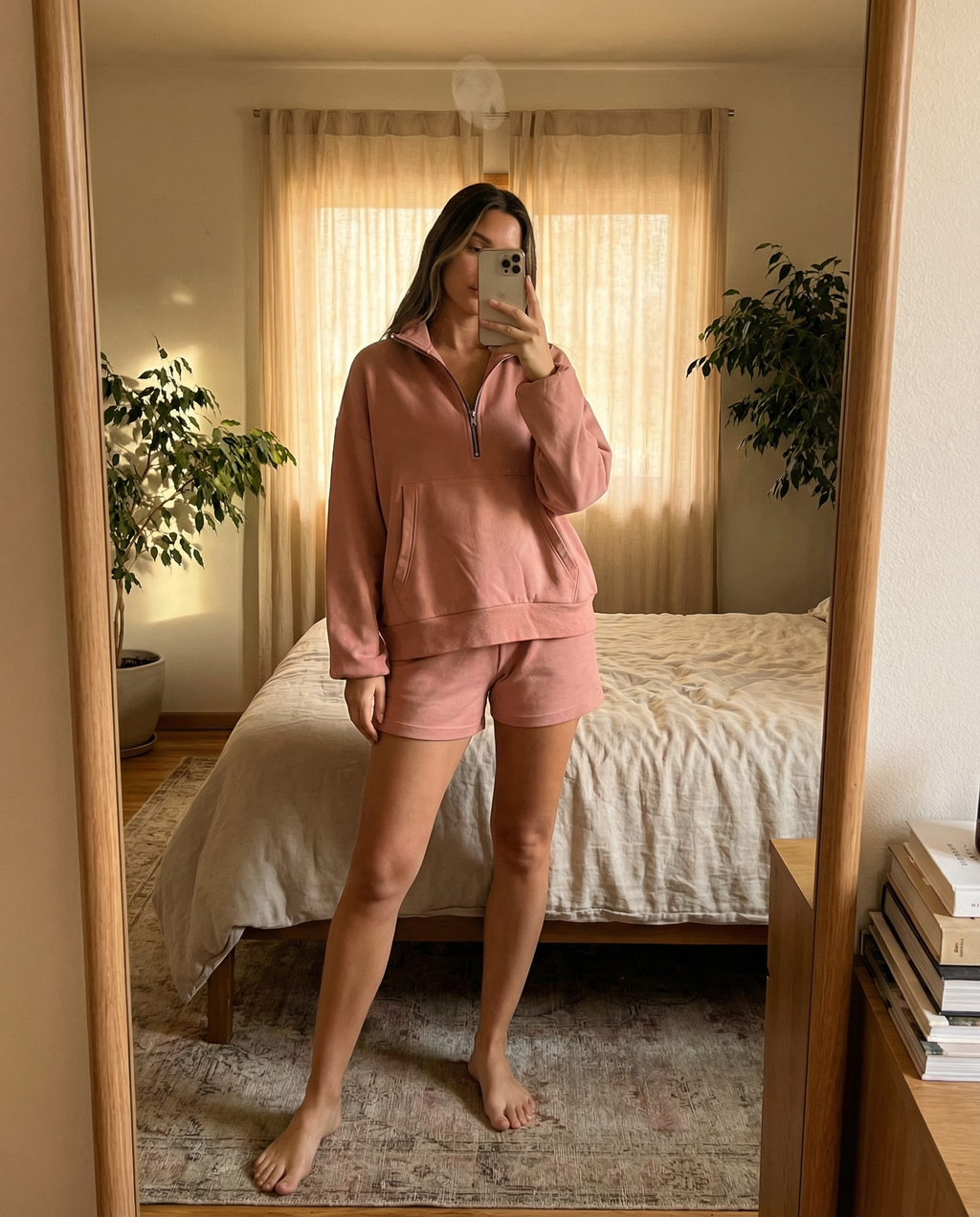 MAMA EMELIE FRENCH TERRY HALF ZIP SHORT SET (DUSTY ROSE)
