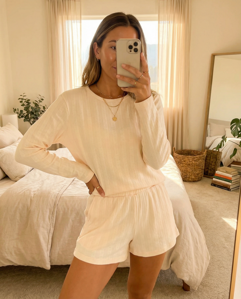 MAMA POINTELLE LONG SLEEVE TOP + SHORTS (SHEEP)