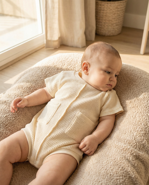 BABY SHORT SLEEVE ROMPER (BUTTERCREAM)