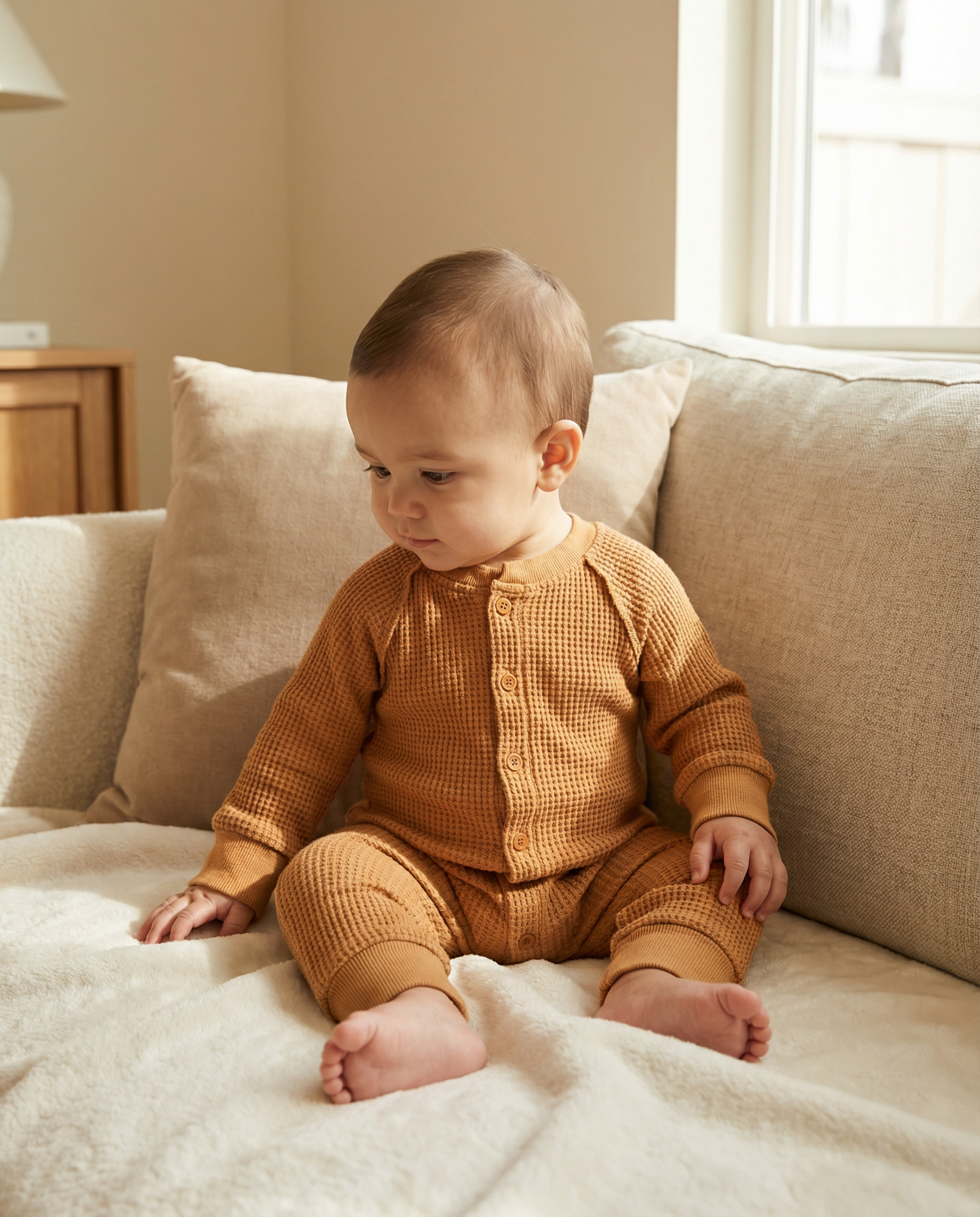BABY BUTTON DOWN ONESIE (PUMPKIN SPICE)