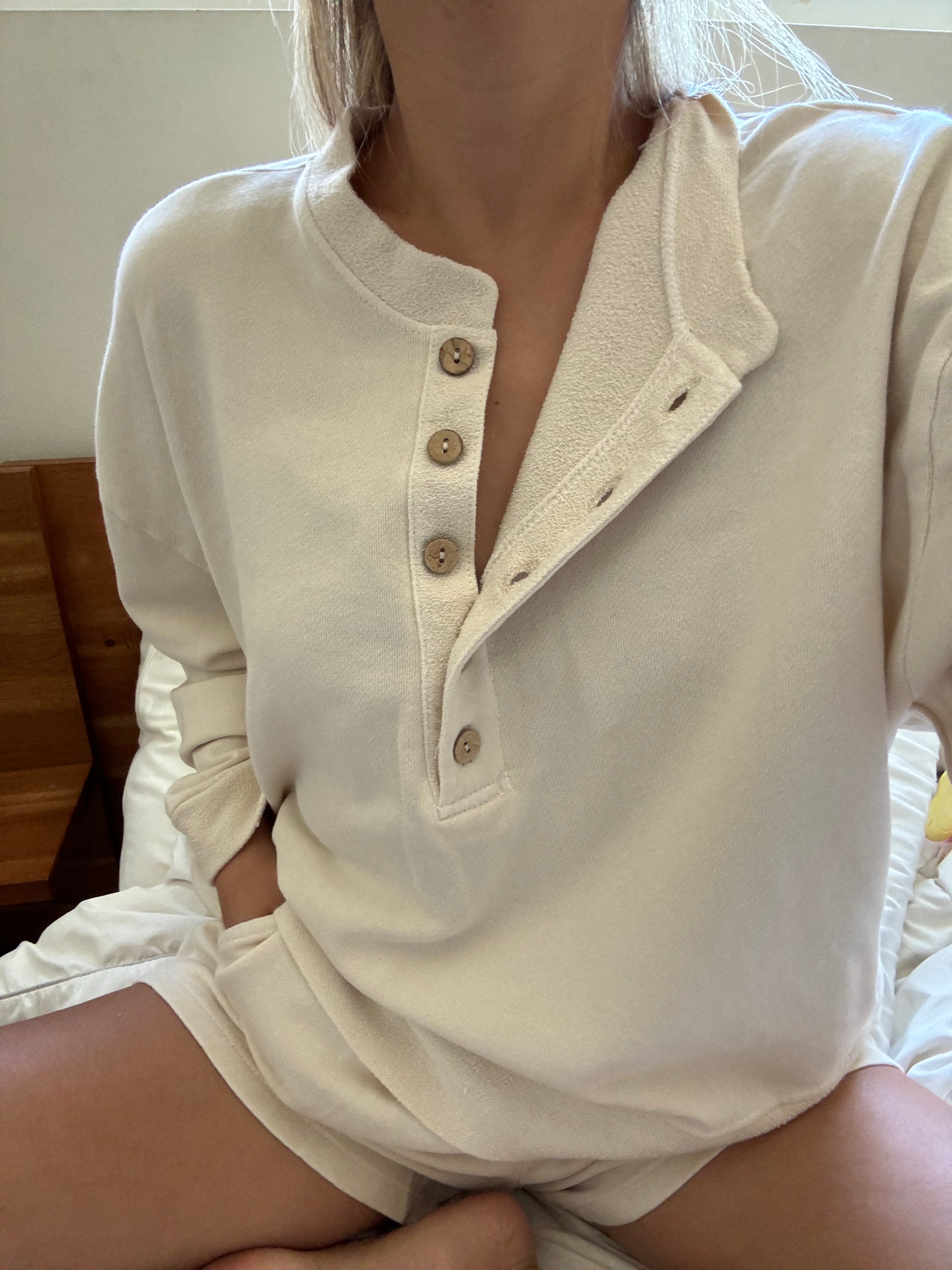 MAMA FRENCH TERRY HENLEY SHORT SET (CREAM)