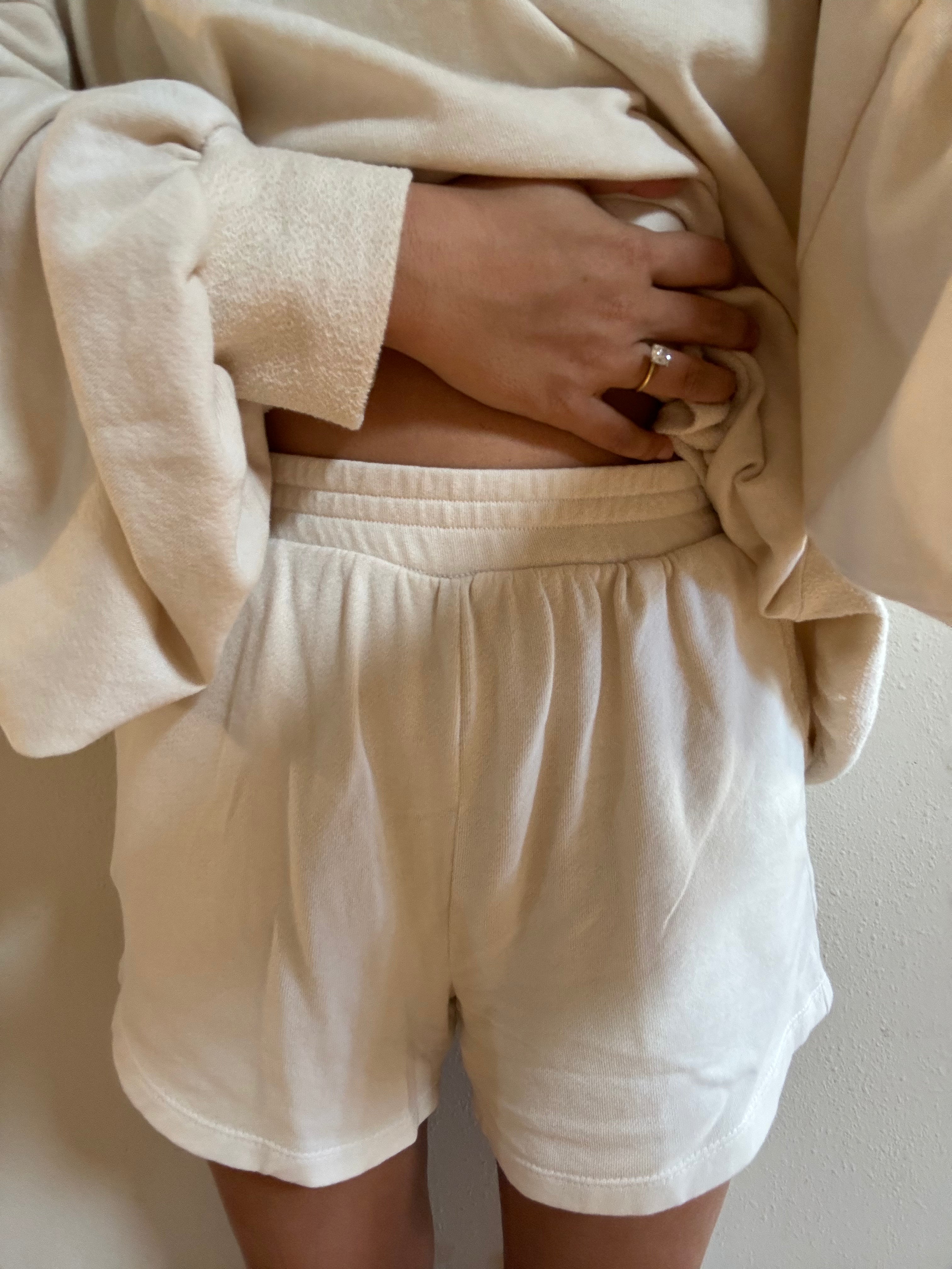 MAMA FRENCH TERRY CREWNECK SHORT SET (CREAM)