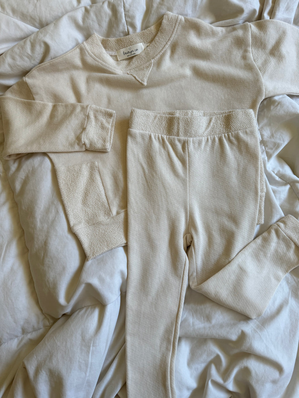 TODDLER FRENCH TERRY CREWNECK SET (CREAM)