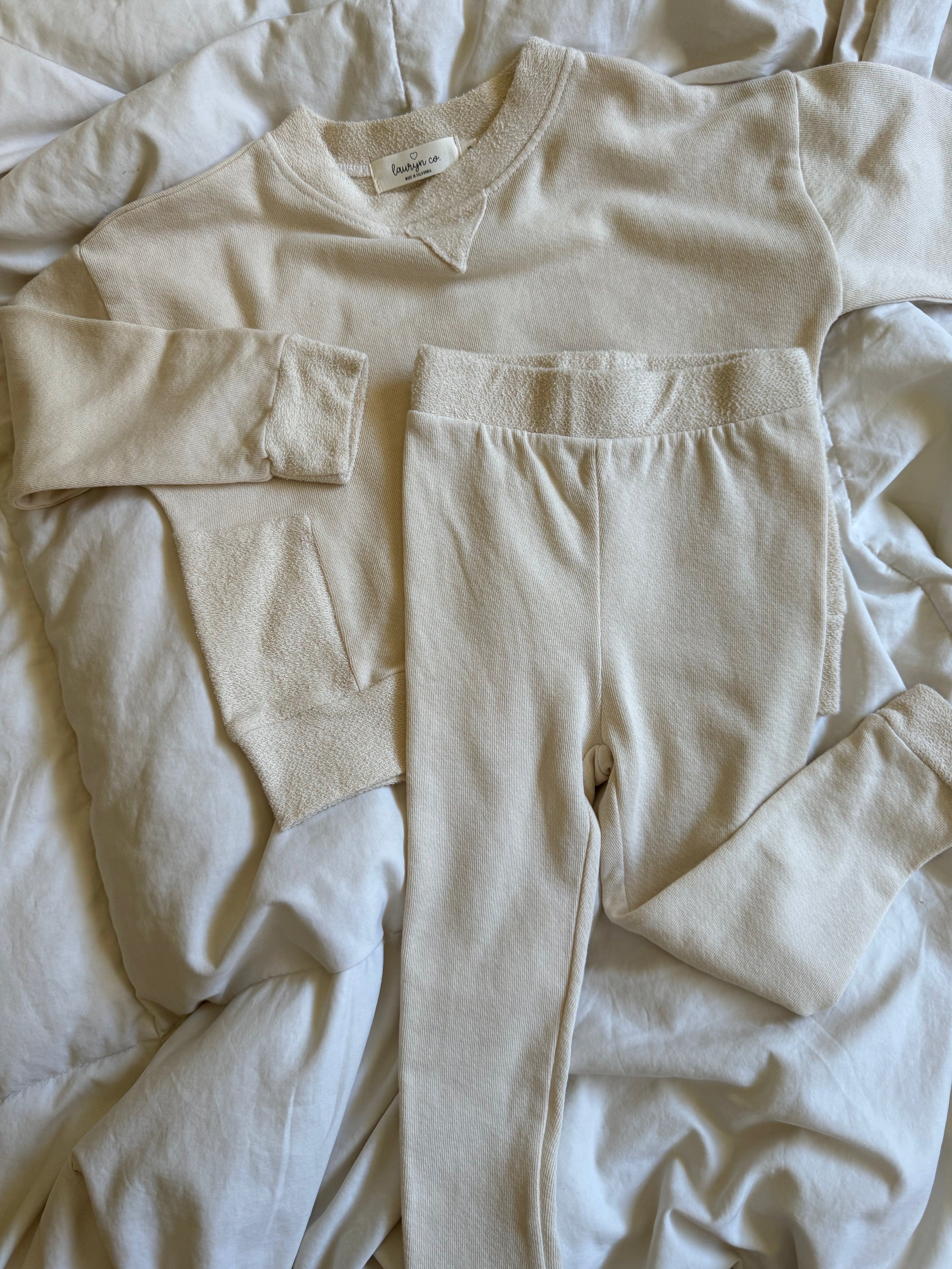TODDLER FRENCH TERRY CREWNECK SET (CREAM)