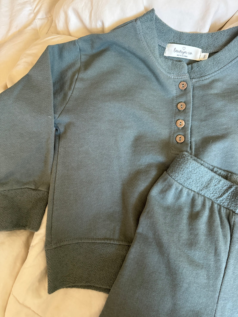 TODDLER FRENCH TERRY HENLEY SET (SLATE)