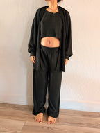 MAMMA BLACK RIBBED LOUNGE SET – WIDE-LEG PANTS