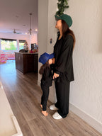 MAMMA BLACK RIBBED LOUNGE SET – WIDE-LEG PANTS