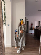 MAMMA HEATHER GREY RIBBED LOUNGE SET – WIDE-LEG PANTS