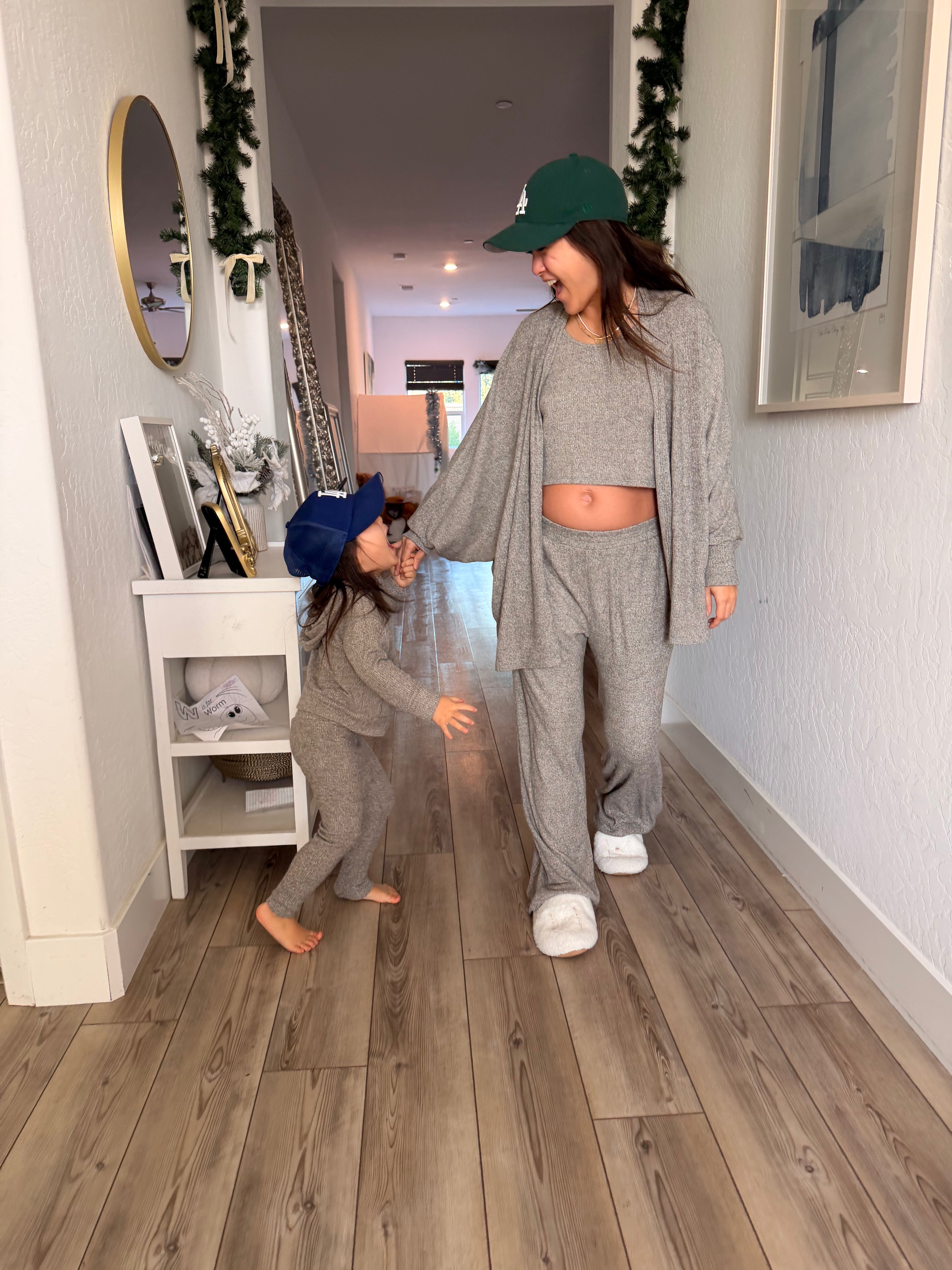 MAMMA HEATHER GREY RIBBED LOUNGE SET – WIDE-LEG PANTS