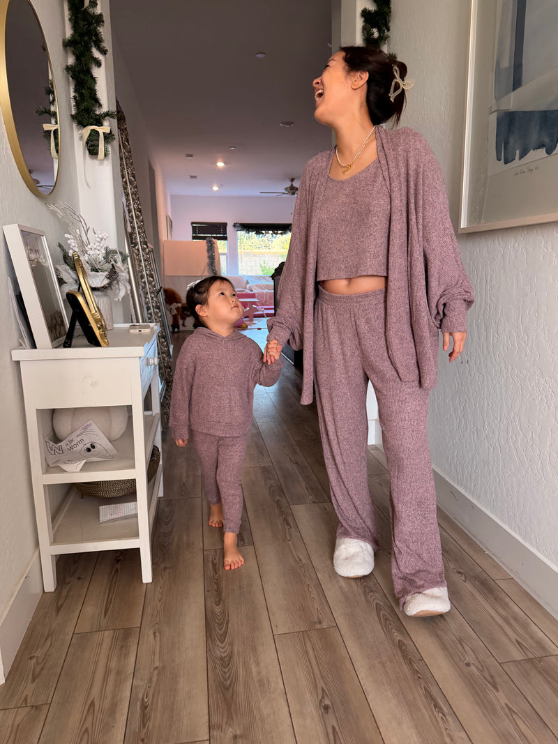 MAMMA RASPBERRY PINK RIBBED LOUNGE SET – WIDE-LEG PANTS