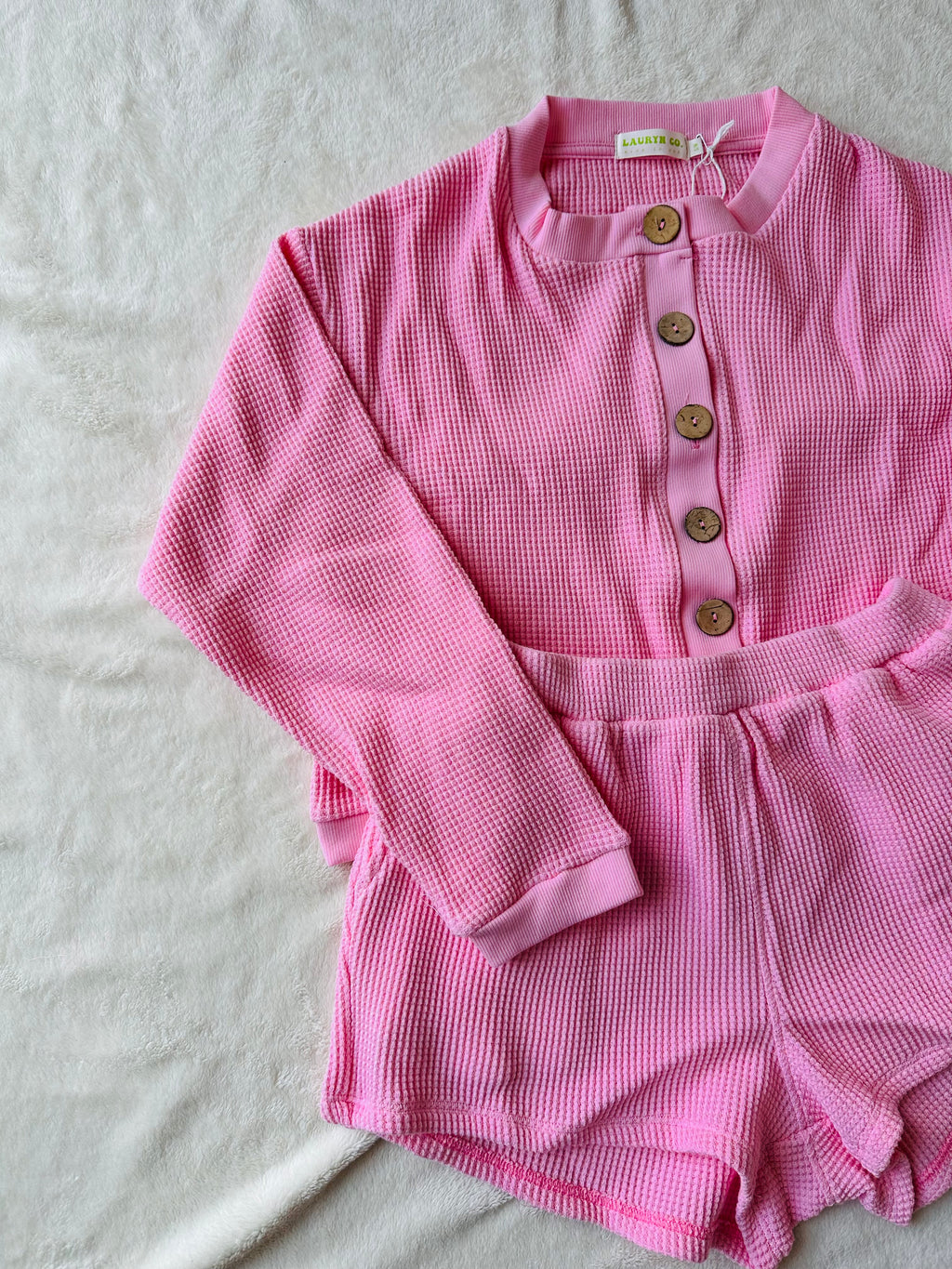 MAMA IVY WAFFLE TOP + SHORTS SET (BARBIE PINK)