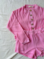 MAMA IVY WAFFLE TOP + SHORTS SET (BARBIE PINK)