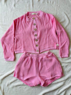 MAMA IVY WAFFLE TOP + SHORTS SET (BARBIE PINK)