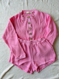 MAMA IVY WAFFLE TOP + SHORTS SET (BARBIE PINK)