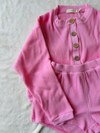 MAMA IVY WAFFLE TOP + SHORTS SET (BARBIE PINK)