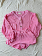 MAMA CARDI WAFFLE TOP + SHORTS SET (BARBIE PINK)
