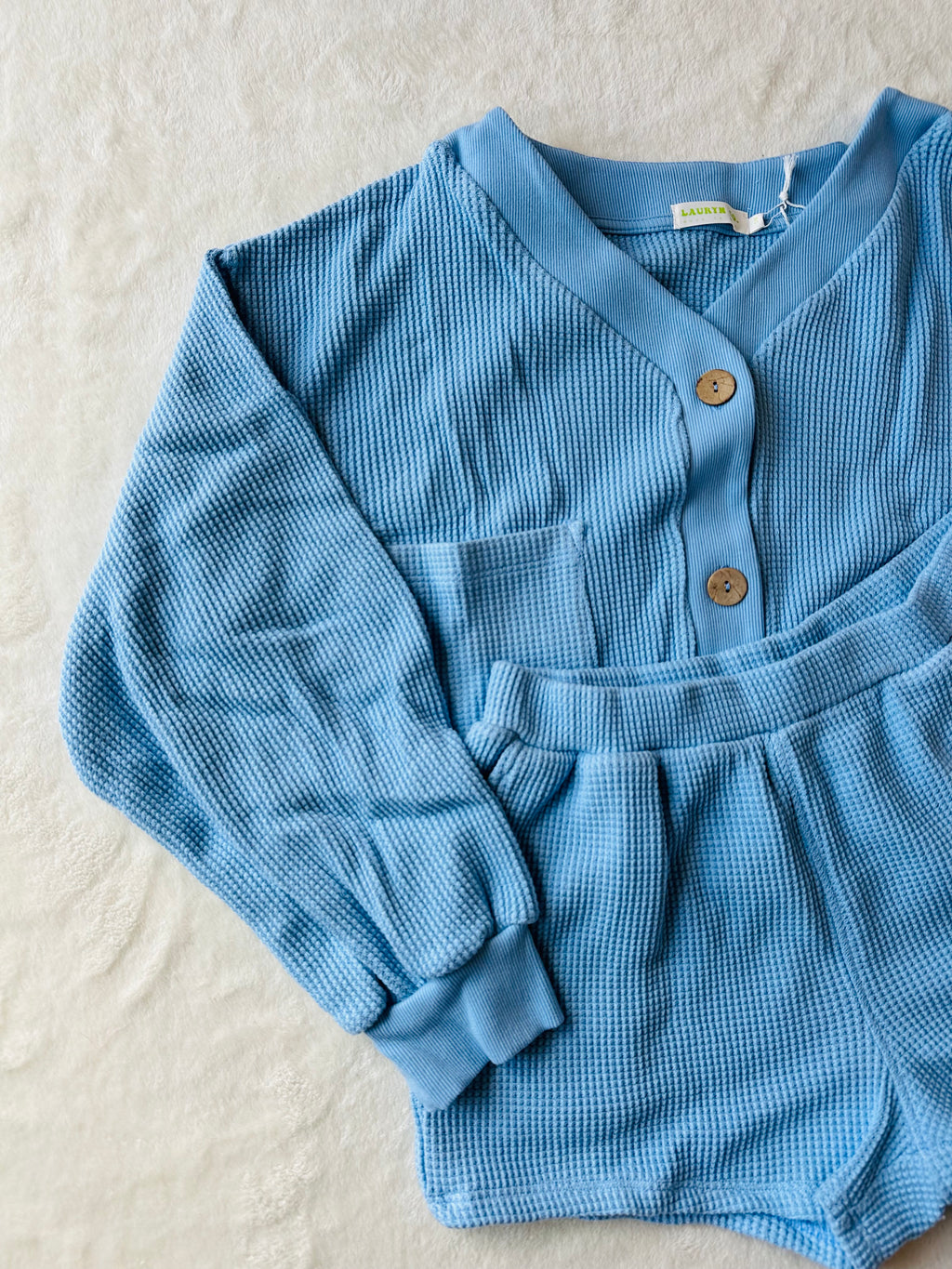 MAMA CARDI WAFFLE TOP + SHORTS SET (SKY BLUE)