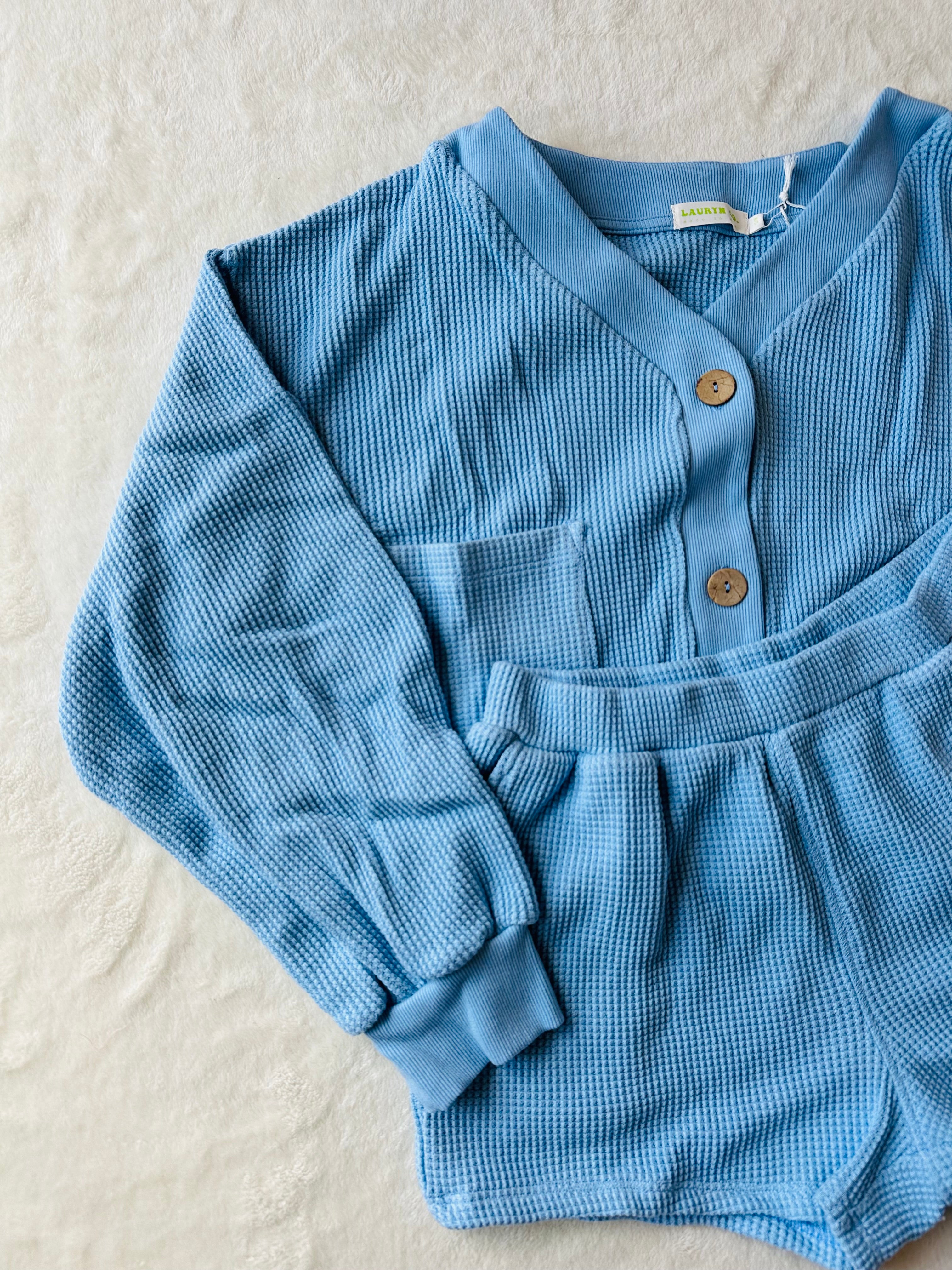 MAMA CARDI WAFFLE TOP + SHORTS SET (SKY BLUE)