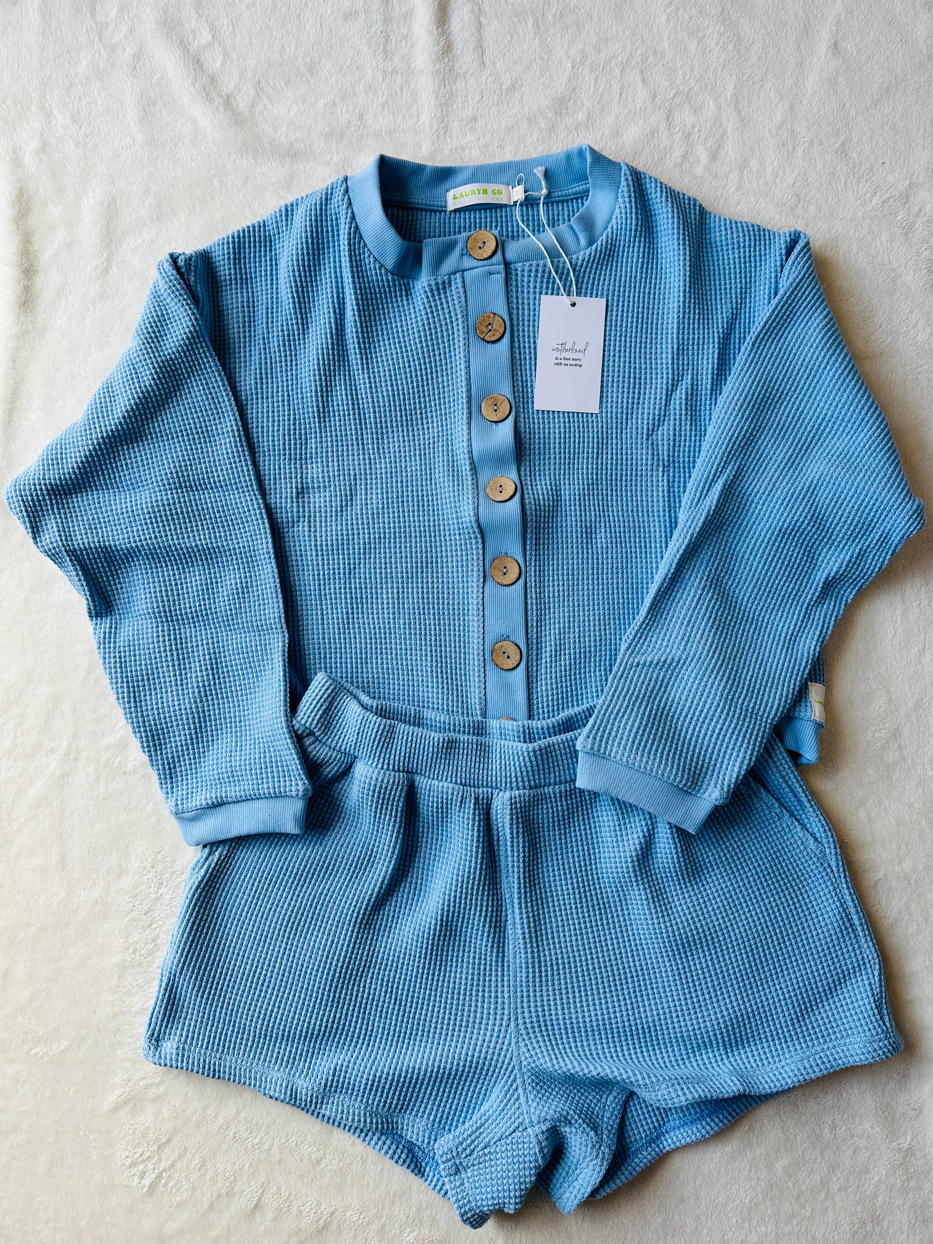 MAMA IVY WAFFLE TOP + SHORTS SET (SKY BLUE)