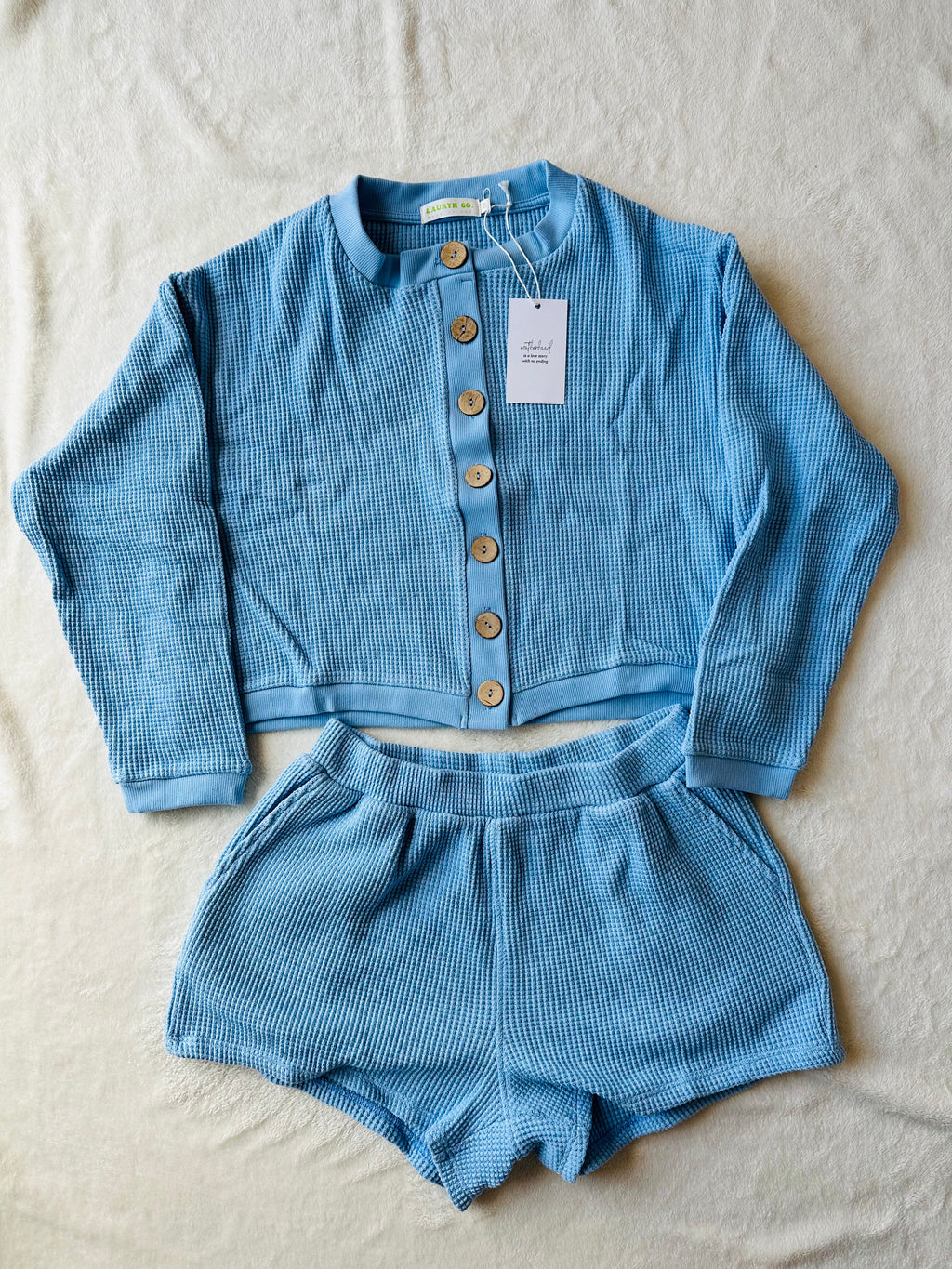 MAMA IVY WAFFLE TOP + SHORTS SET (SKY BLUE)