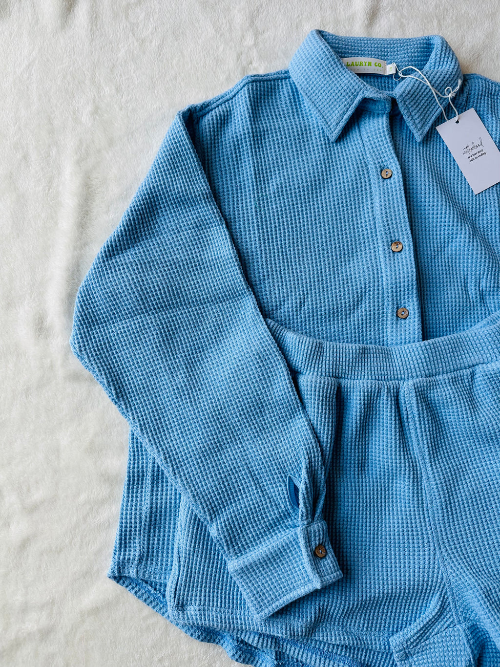 MAMA SHACKET WAFFLE TOP + SHORTS SET (SKY BLUE)