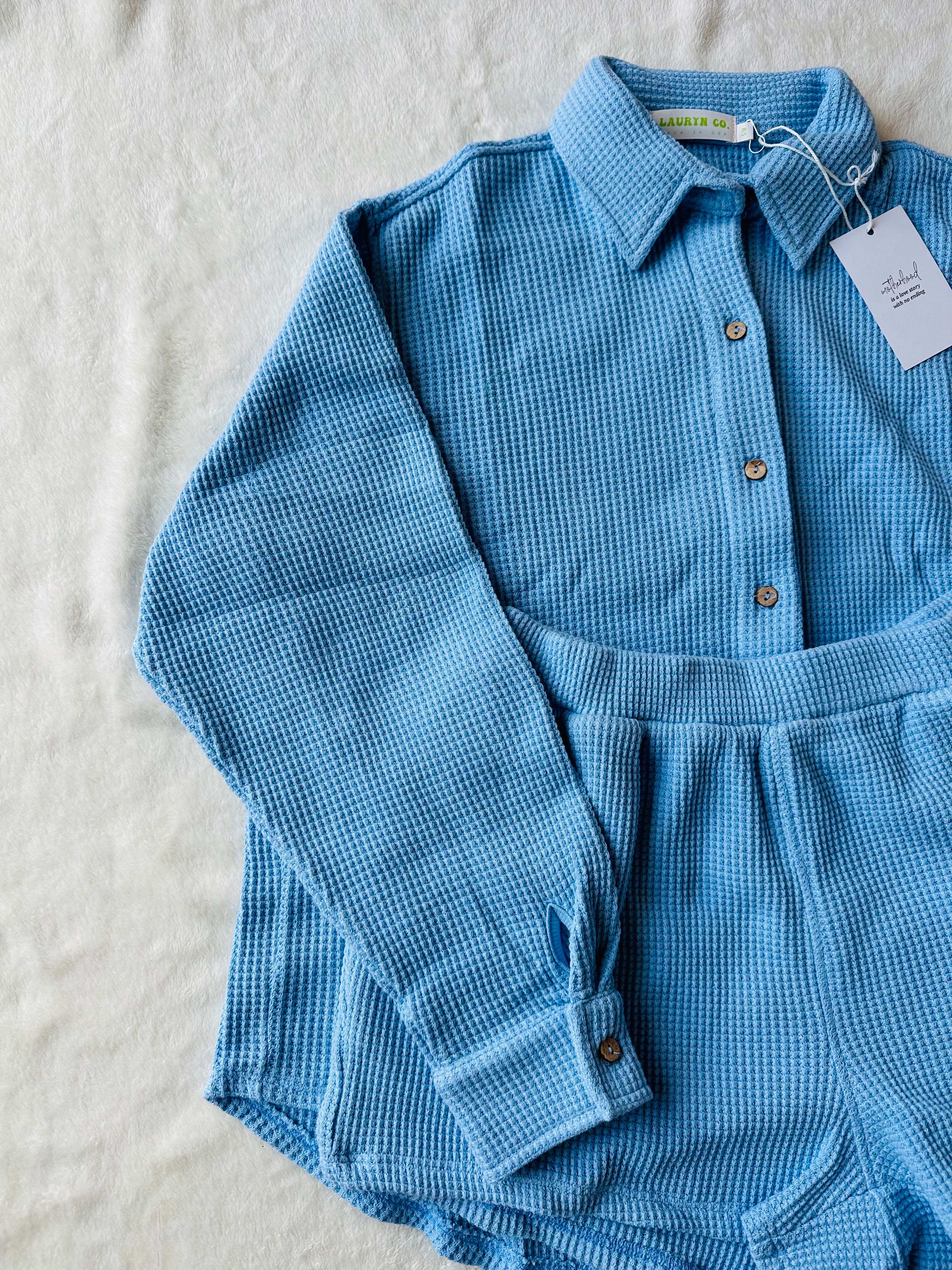 MAMA SHACKET WAFFLE TOP + SHORTS SET (SKY BLUE)