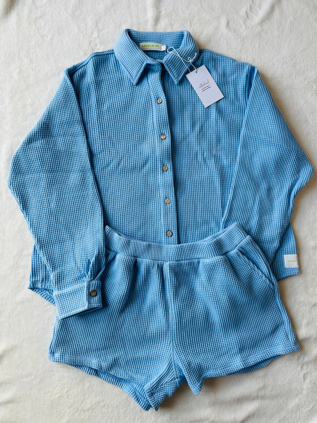 MAMA SHACKET WAFFLE TOP + SHORTS SET (SKY BLUE)