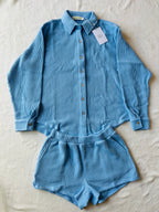 MAMA SHACKET WAFFLE TOP + SHORTS SET (SKY BLUE)