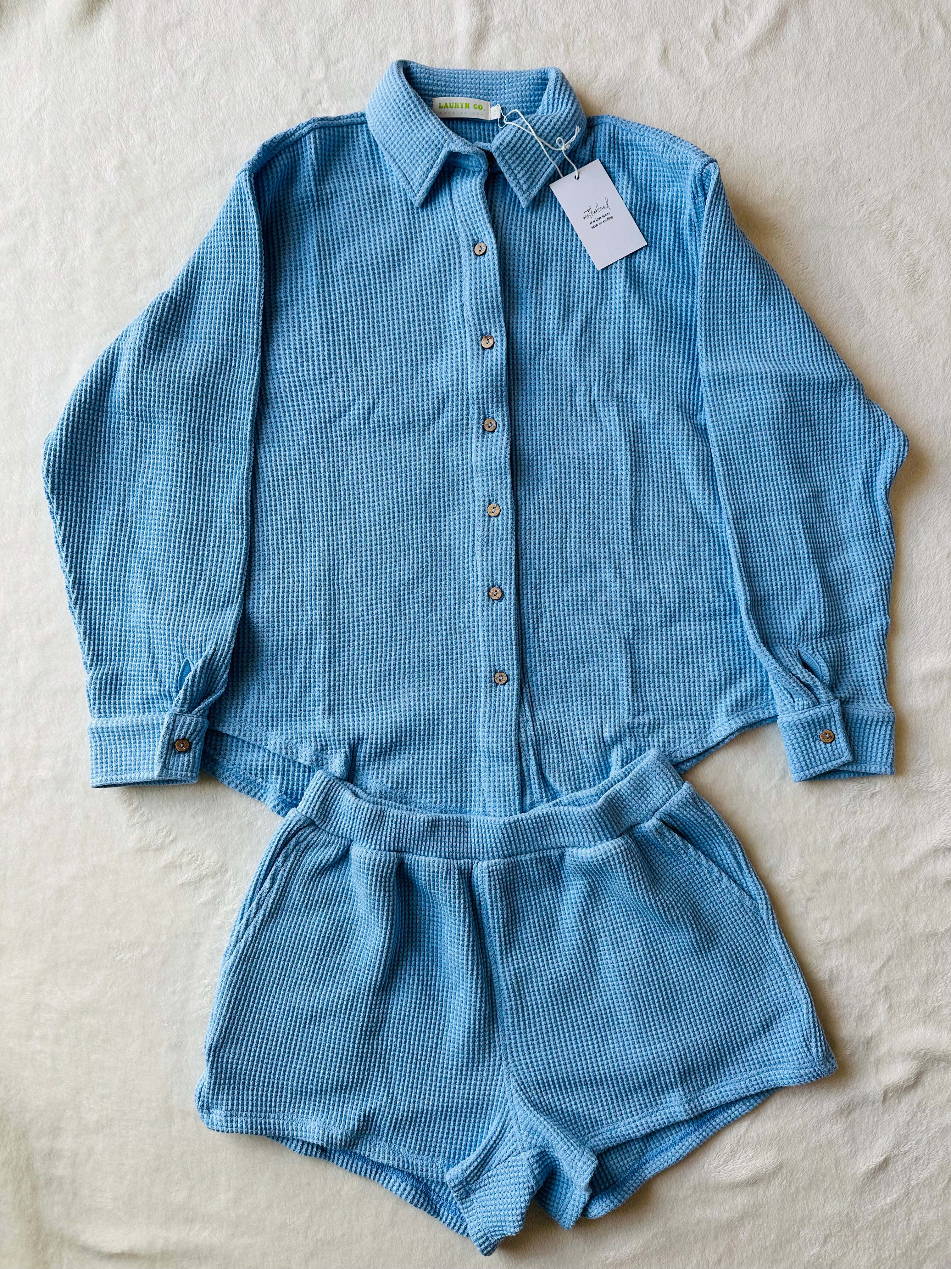 MAMA SHACKET WAFFLE TOP + SHORTS SET (SKY BLUE)