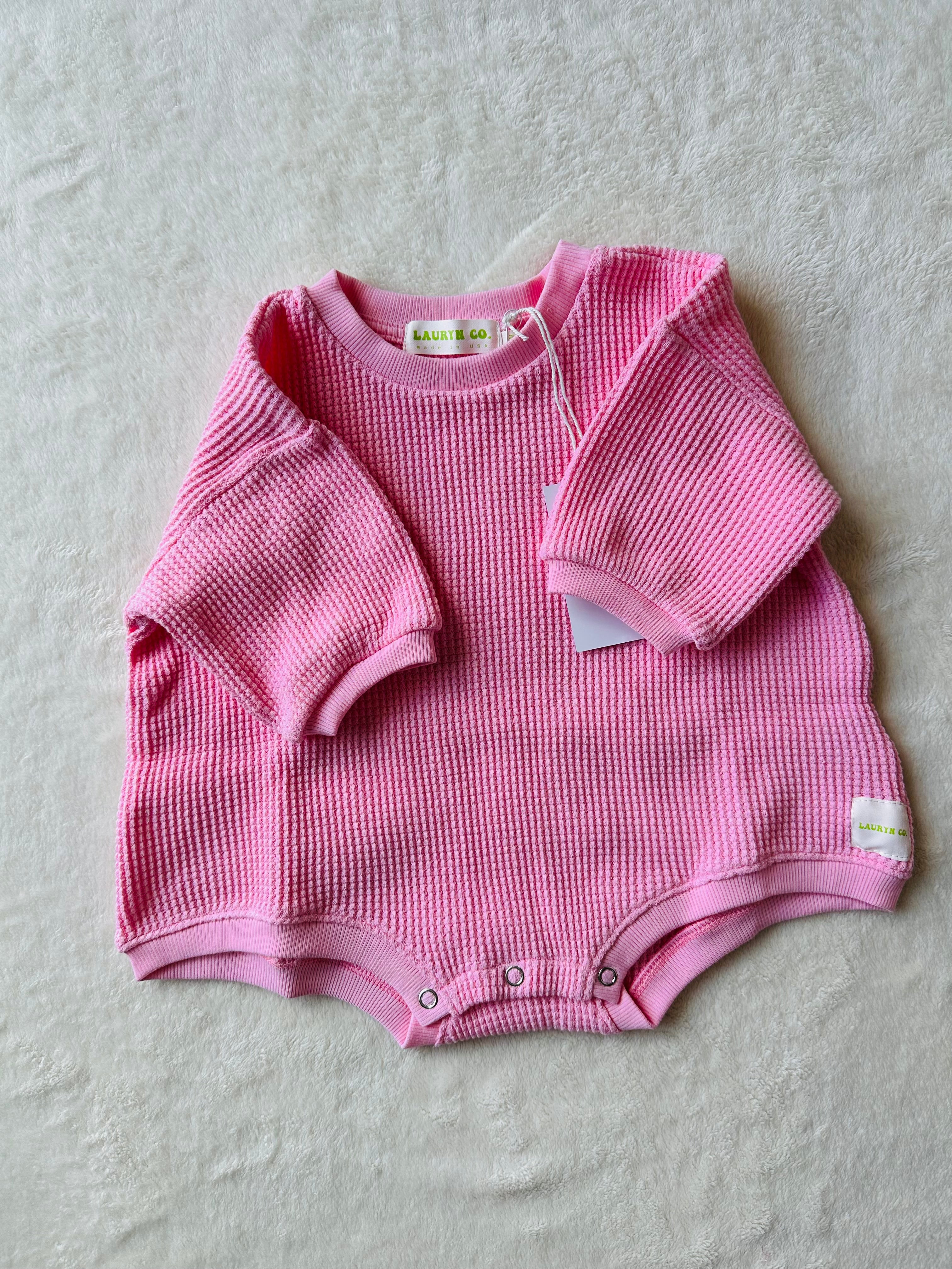 BABY LOLO WAFFLE ROMPER (BARBIE PINK)