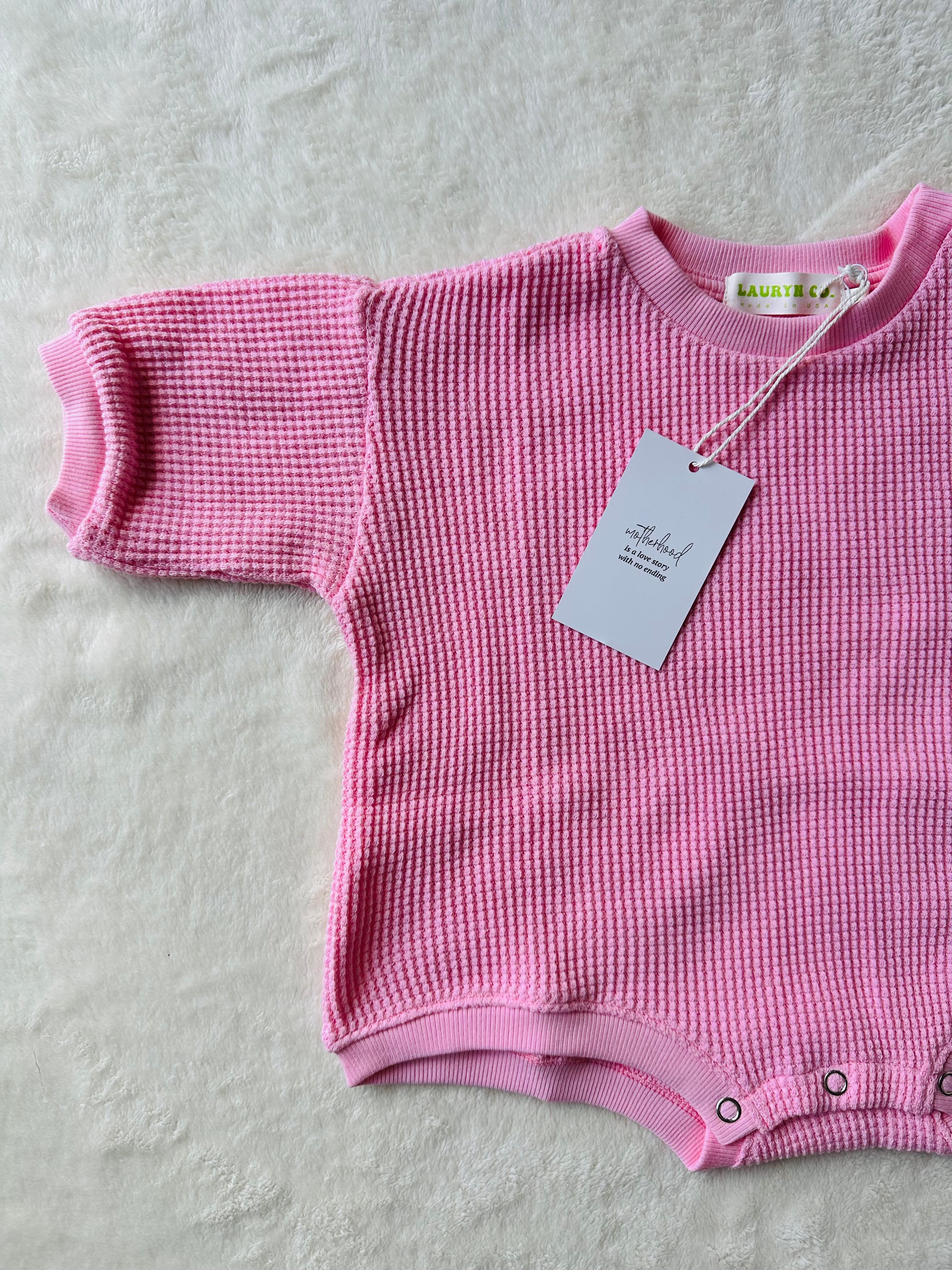BABY LOLO WAFFLE ROMPER (BARBIE PINK)