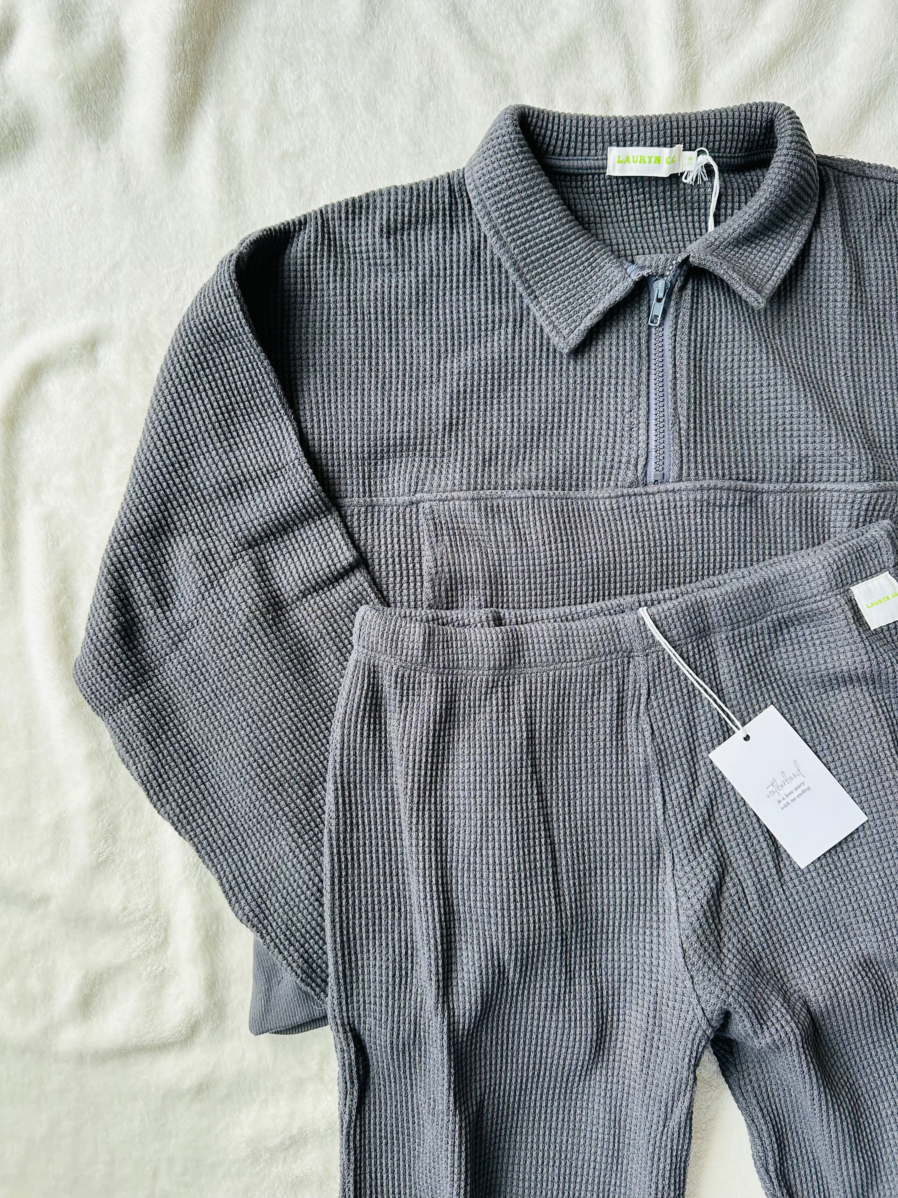 MAMA HALF ZIP SWEATER + PANTS SET (FOG)