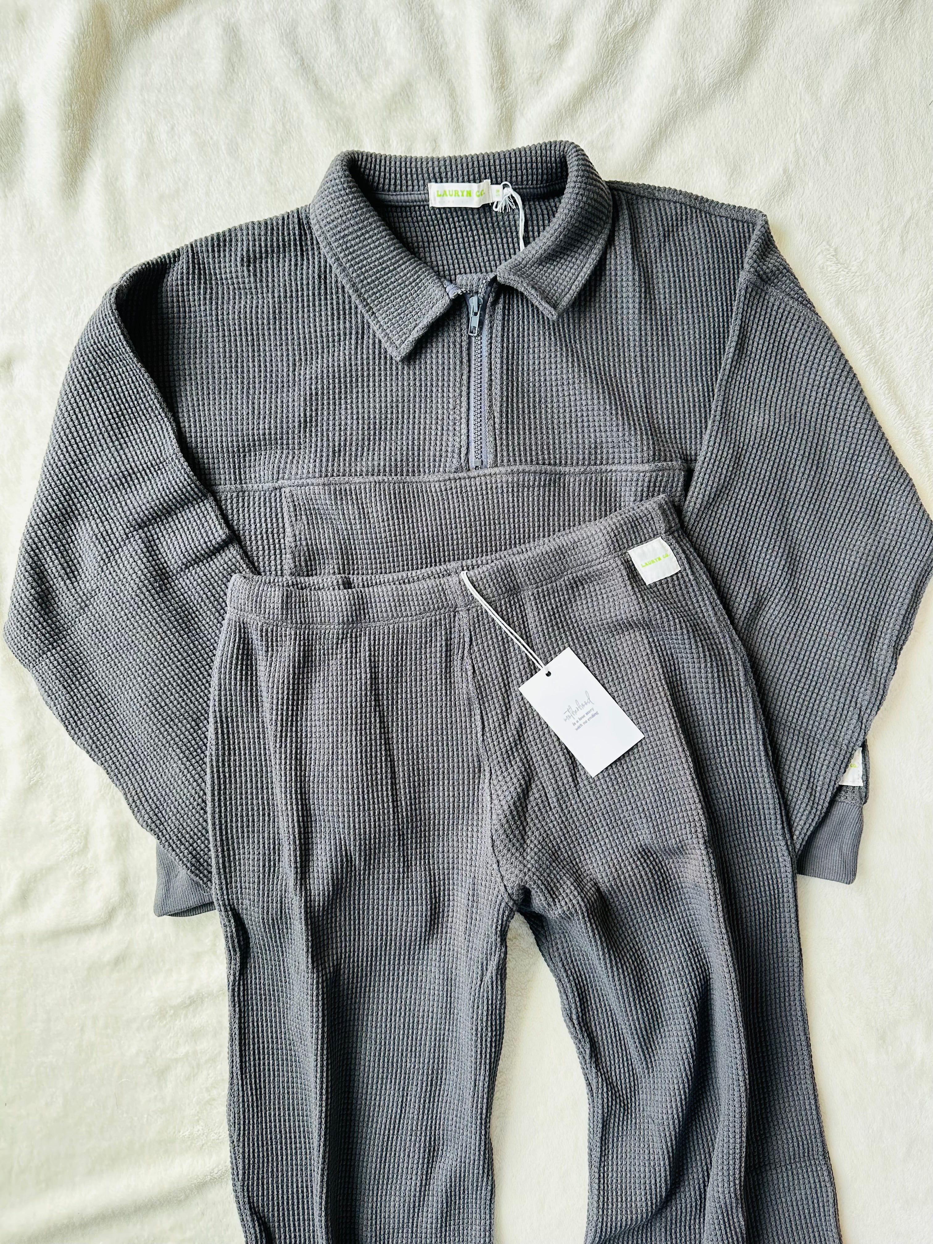 MAMA HALF ZIP SWEATER + PANTS SET (FOG)
