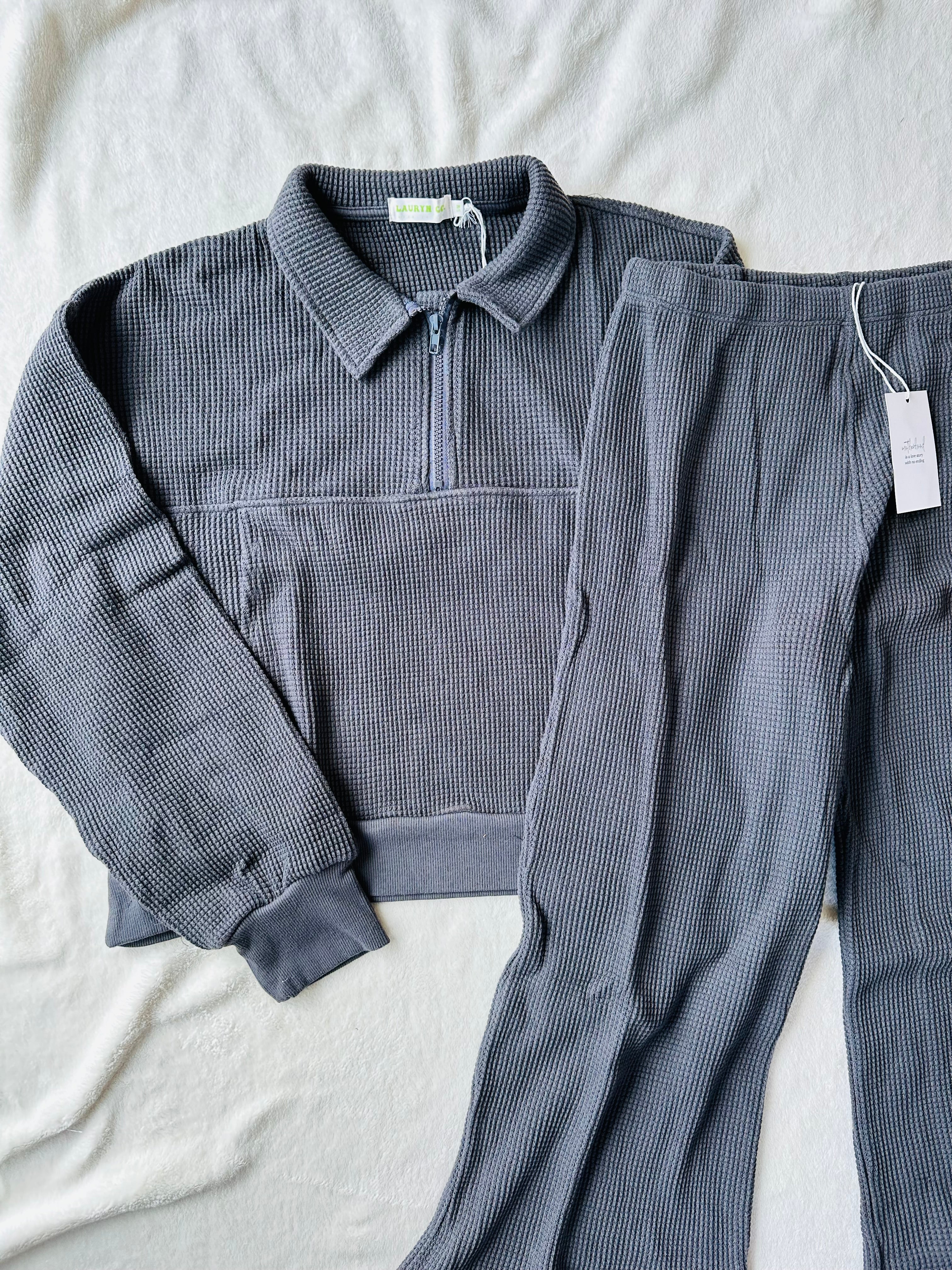 MAMA HALF ZIP SWEATER + PANTS SET (FOG)