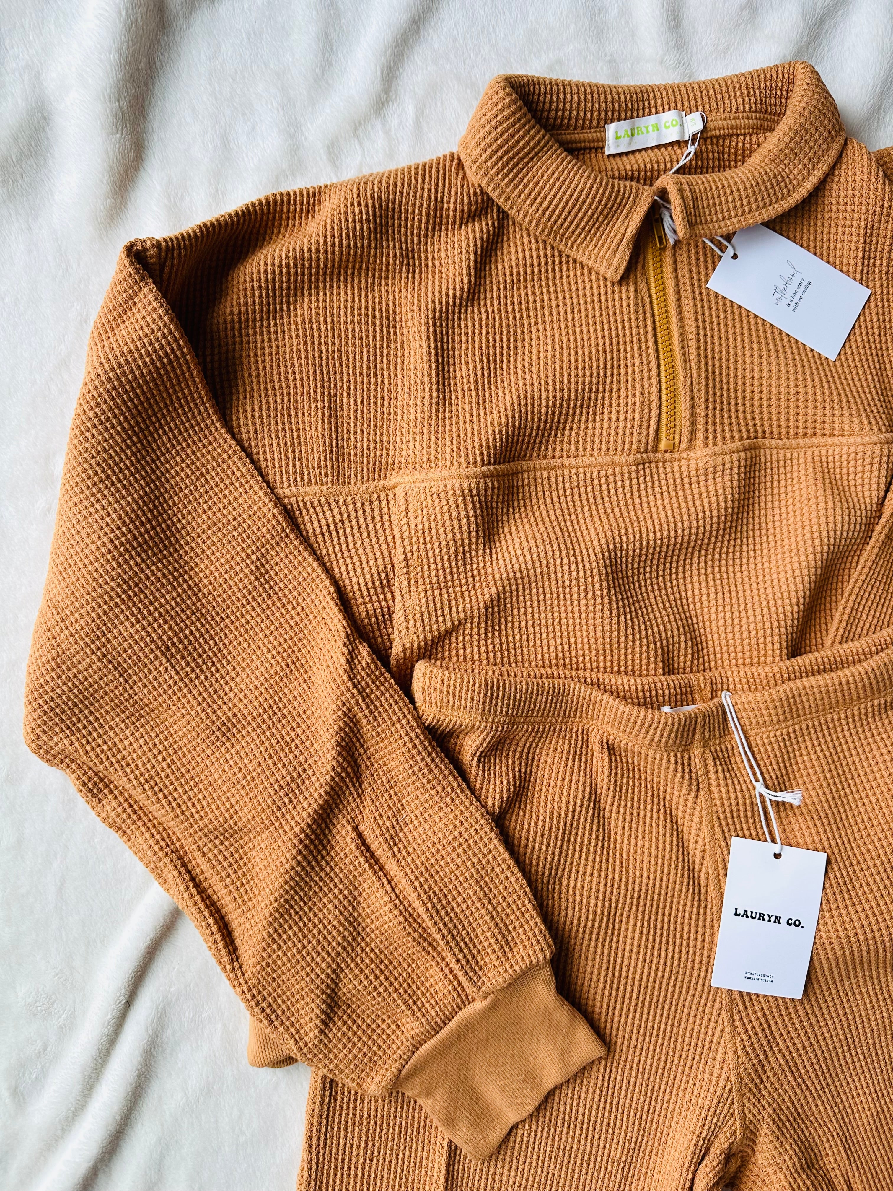 MAMA HALF ZIP SWEATER + PANTS SET (PUMPKIN SPICE)