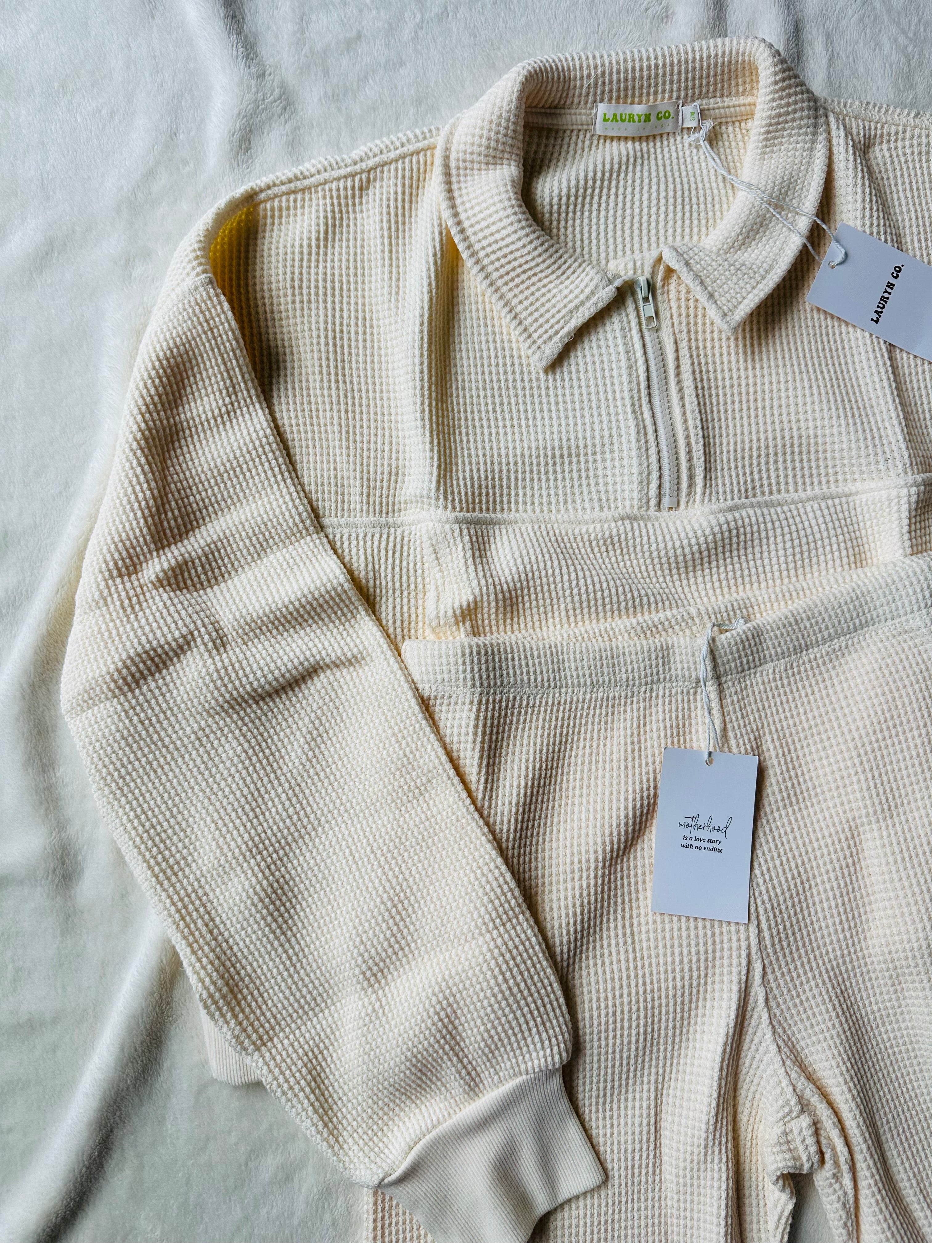 MAMA HALF ZIP SWEATER + PANTS SET (BUTTERCREAM)