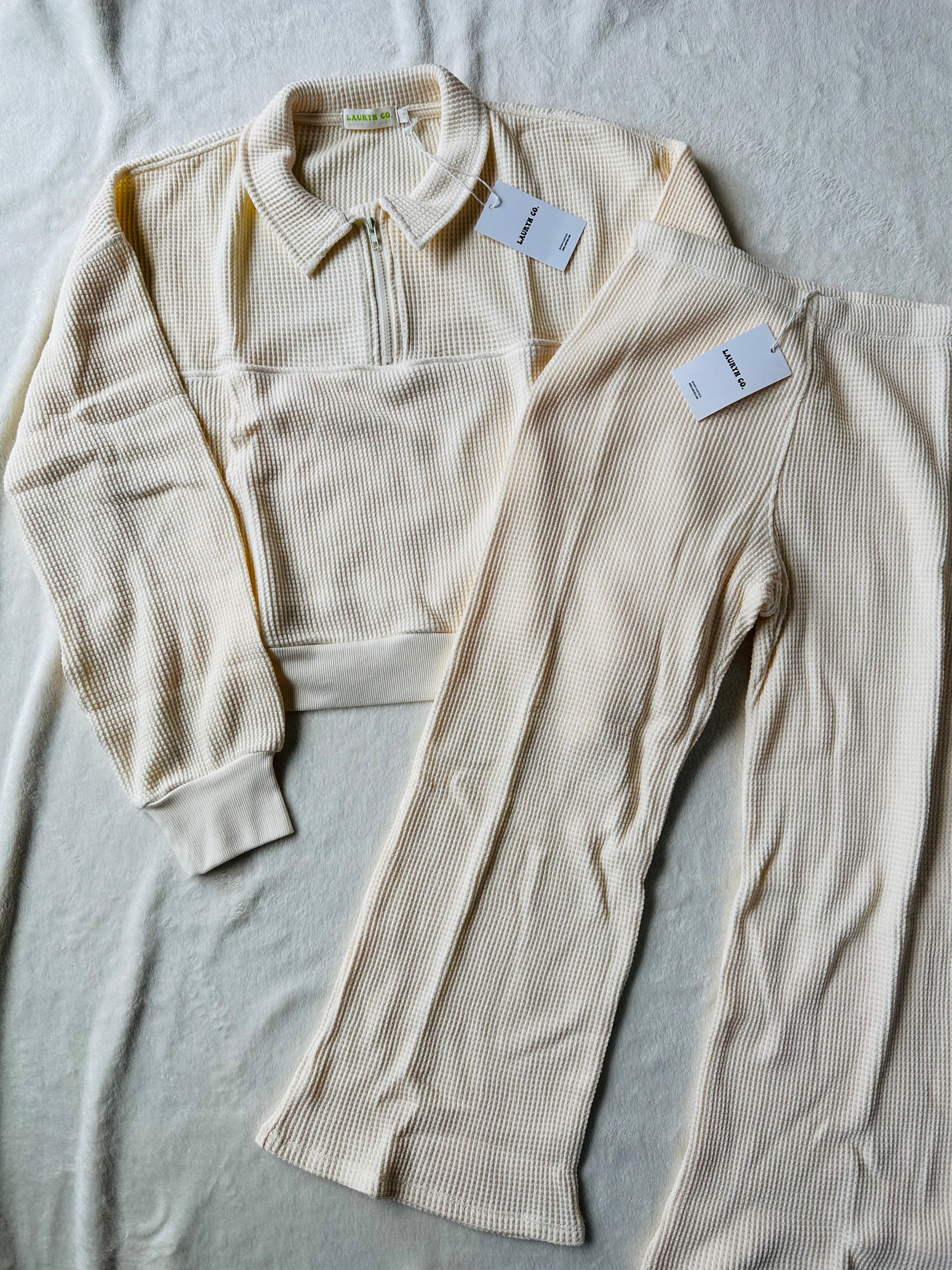 MAMA HALF ZIP SWEATER + PANTS SET (BUTTERCREAM)