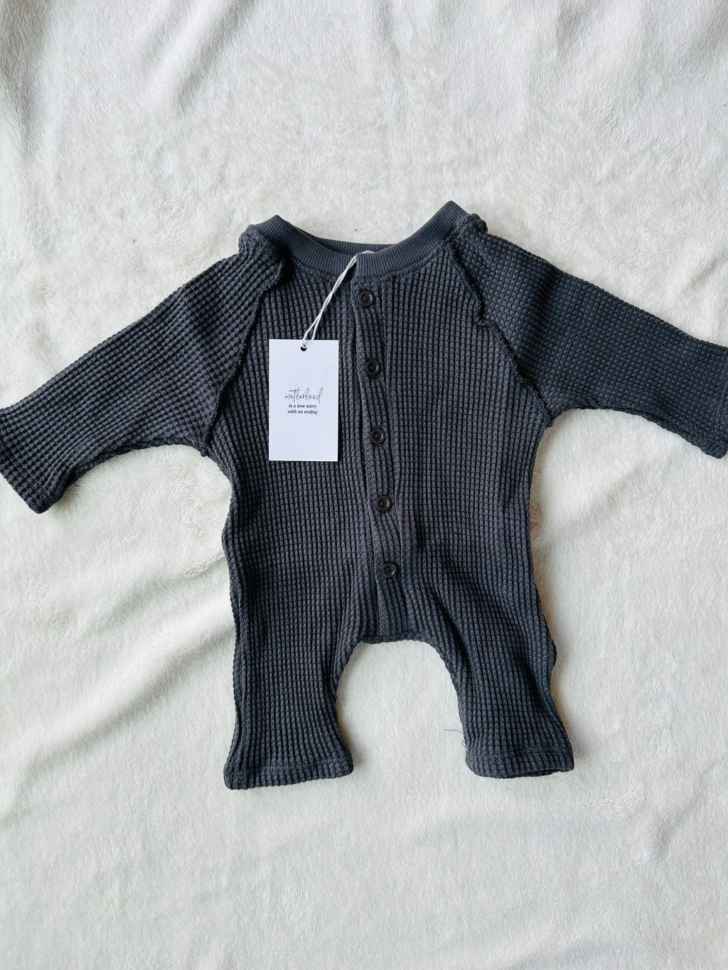 BABY BUTTON DOWN ONESIE (FOG)