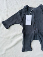 BABY BUTTON DOWN ONESIE (FOG)