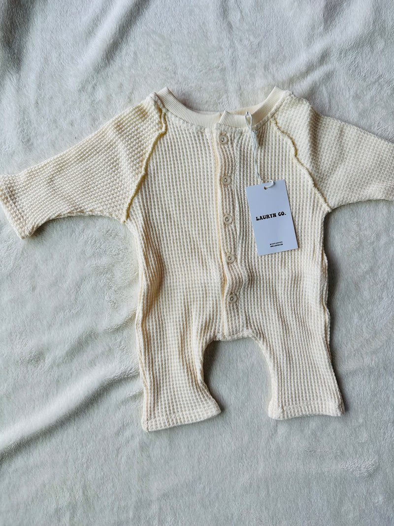 BABY BUTTON DOWN ONESIE BUTTERCREAM Lauryn Co