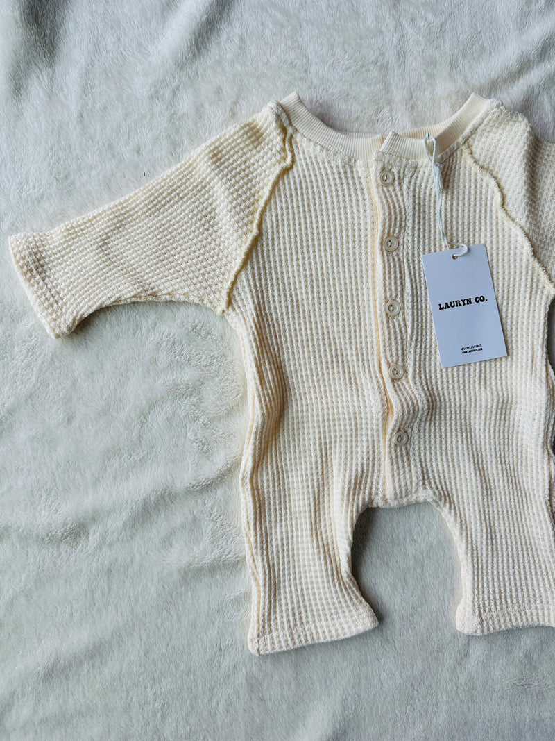 BABY BUTTON DOWN ONESIE (BUTTERCREAM)