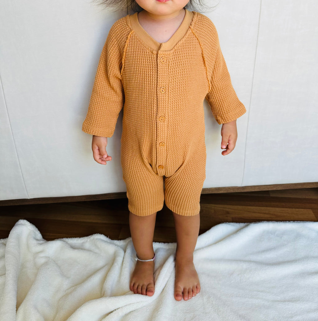 BABY BUTTON DOWN ONESIE (PUMPKIN SPICE)