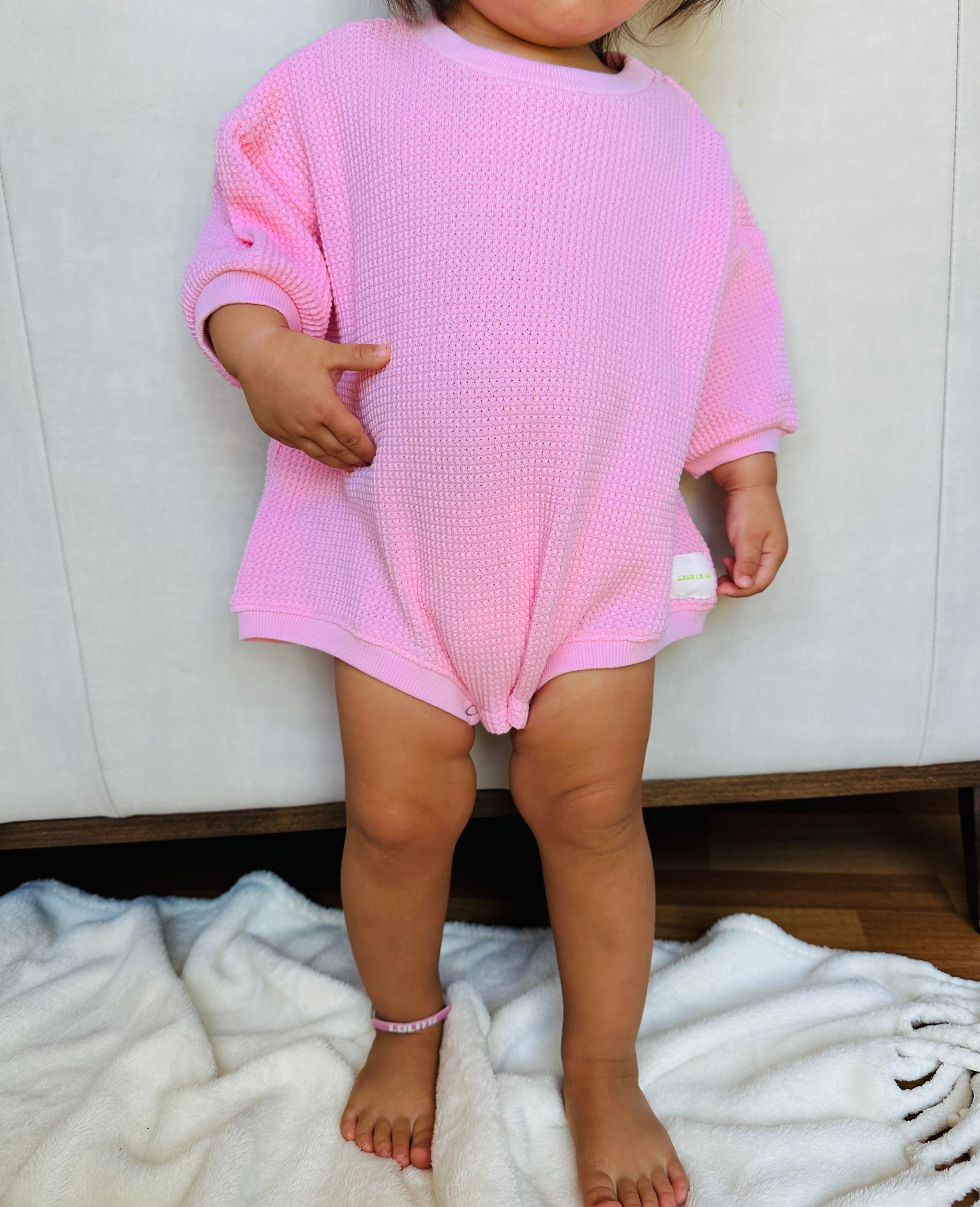 BABY LOLO WAFFLE ROMPER (BARBIE PINK)