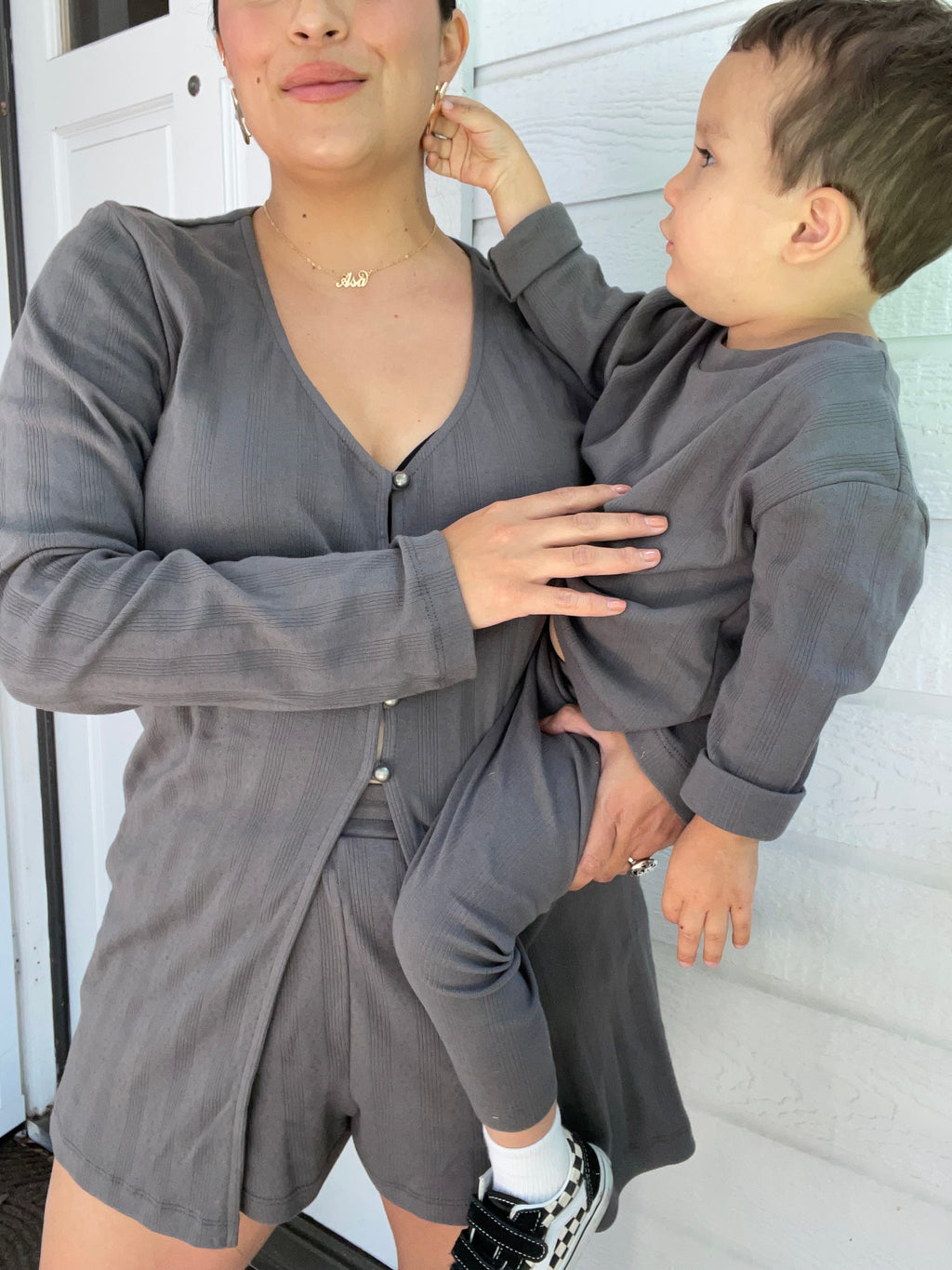 MAMA POINTELLE CARDIGAN + SHORTS (ELEPHANT)