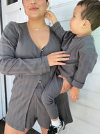 MAMA POINTELLE CARDIGAN + SHORTS (ELEPHANT)