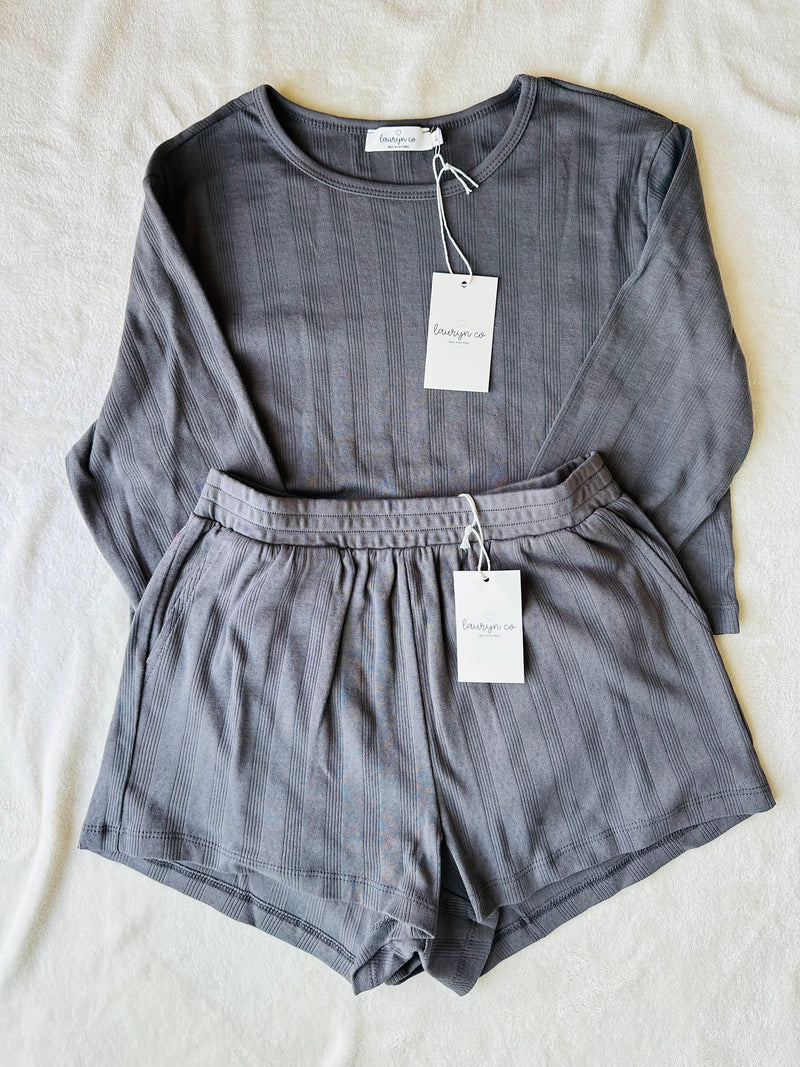 MAMA POINTELLE LONG SLEEVE TOP + SHORTS (ELEPHANT)